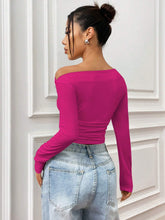 SOLID COLOR ASYMMETRIC COLLAR PLEATED CROPPED TOP
